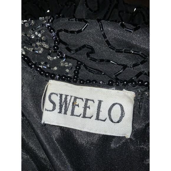 Sweelo Vintage 100% Natural Silk Black Iridescent Beaded Blouse Size Small - Picture 9 of 14